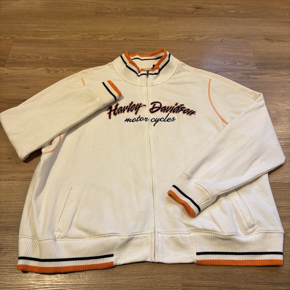 Harley Davidson Zip Up Jacket Women 3XL Biker Motorcycle Riding White Orange Y2K